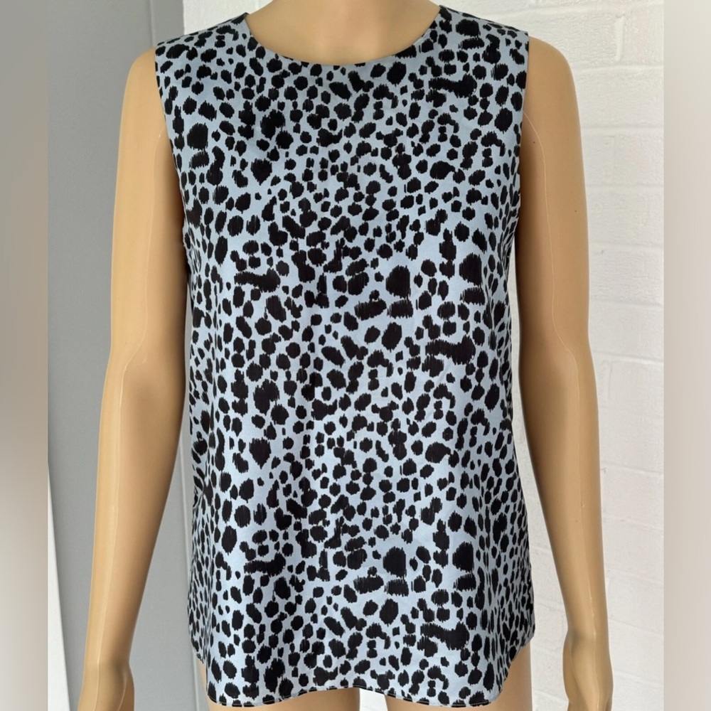 New Theory Silk Leopard Print Slate Blue Sleeveless Blouse Size S New With Tags - Picture 12 of 13